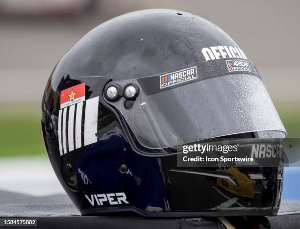Viper helmet of a NASCAR official is pictured before the NASCAR Cup Series FireKeepers Casino 400 on August 07 at Michigan International Speedway in...