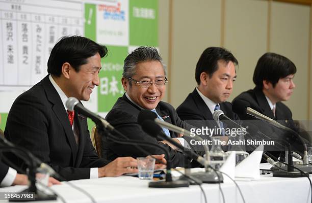 Your Party president Yoshimi Watanabe smiles at their election center on December 16, 2012 in Tokyo, Japan. Your Party jumps up to 18 seats from...