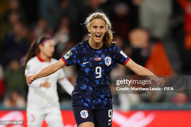 Katja Snoeijs of Netherlands celebrates after scoring her team's second goal during the FIFA Women's World Cup Australia & New Zealand 2023 Group E...