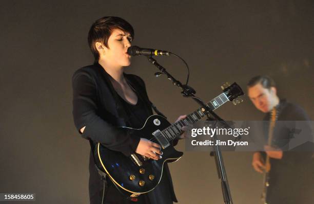Romy Madley Croft and Oliver Sim of The XX perform live on stage at Brixton Academy on December 16, 2012 in London, England.