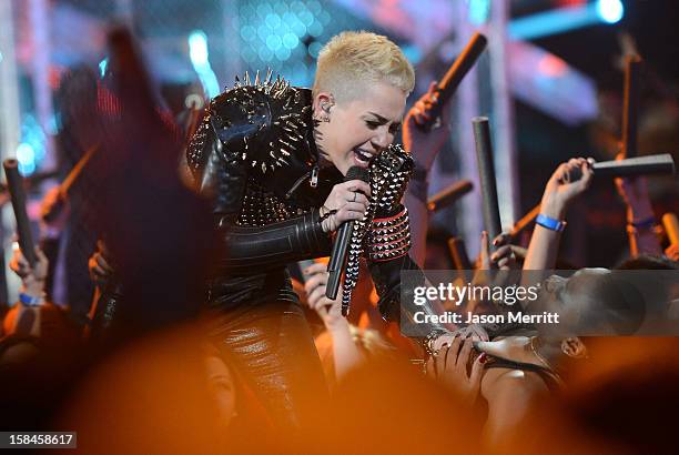 Singer Miley Cyrus performs onstage at 'VH1 Divas' 2012 held at The Shrine Auditorium on December 16, 2012 in Los Angeles, California.