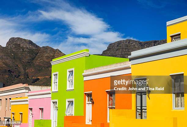 colourful homes - cape town bo kaap stock pictures, royalty-free photos & images