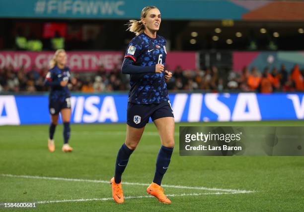 Jill Roord of Netherlands celebrates after scoring her team's fourth goal during the FIFA Women's World Cup Australia & New Zealand 2023 Group E...