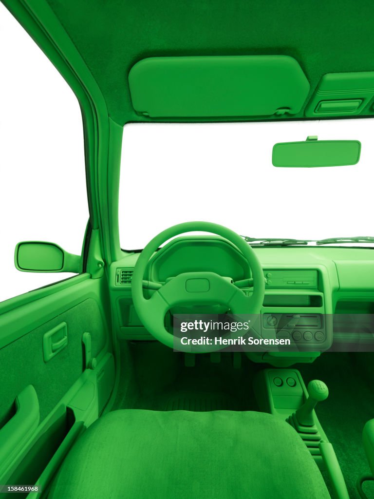 Green car, environment. (Steering wheel)