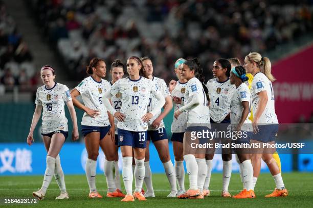 United States players during a stoppage in play during the first half of the FIFA Women's World Cup Australia & New Zealand 2023 Group E match...