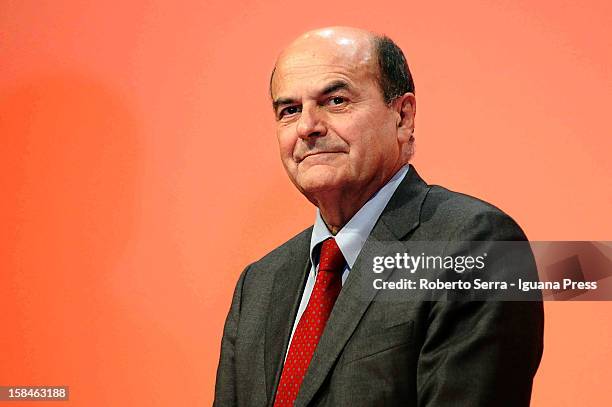 Pierluigi Bersani speaks at PalaDozza in Bologna prior to PD Primaries Elections on November 23, 2012 in Bologna, Italy.