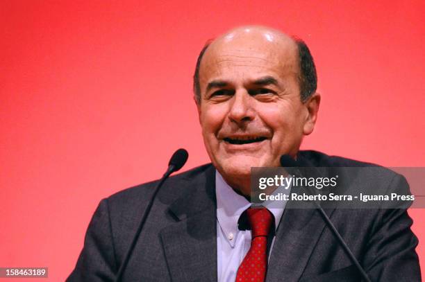 Pierluigi Bersani speaks at PalaDozza in Bologna prior to PD Primaries Elections on November 23, 2012 in Bologna, Italy.