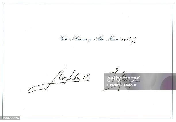 In this handout image provided by the Spanish Royal Household, a detail of the royal Christmas card is provided featuring a festive and seasonal...