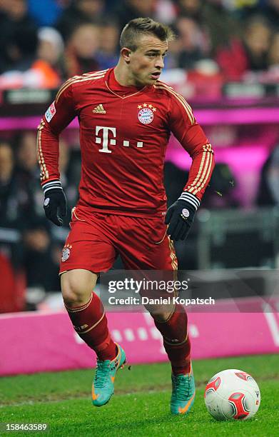 Xherdan Shaqiri of Muenchen controles the ball during the Bundesliga match between FC Bayern Muenchen and VfL Borussia Moenchengladbach at Allianz...