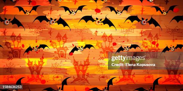 halloween in cartoon style. abstract cardboard backdrop of a homestead with terrible bats and hand drawn illustrations. creative background with copy space. - cardboard box background stock illustrations