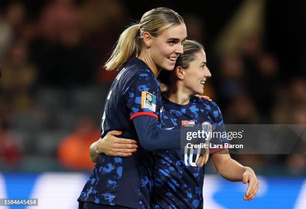 Danielle Van De Donk of Netherlands celebrates after scoring her team's fifth goal during the FIFA Women's World Cup Australia & New Zealand 2023...