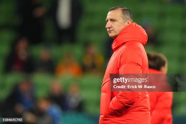 World Cup: USA coach Vlatko Andonovski looks on vs Sweden during a Round of 16 match between Winner Group G and Runner Up Group E at Melbourne...