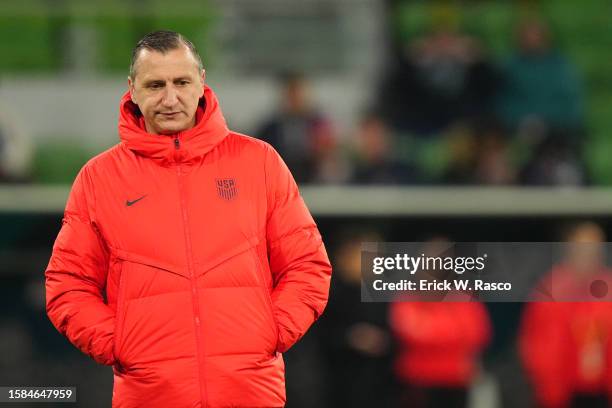 World Cup: USA coach Vlatko Andonovski looks on vs Sweden during a Round of 16 match between Winner Group G and Runner Up Group E at Melbourne...