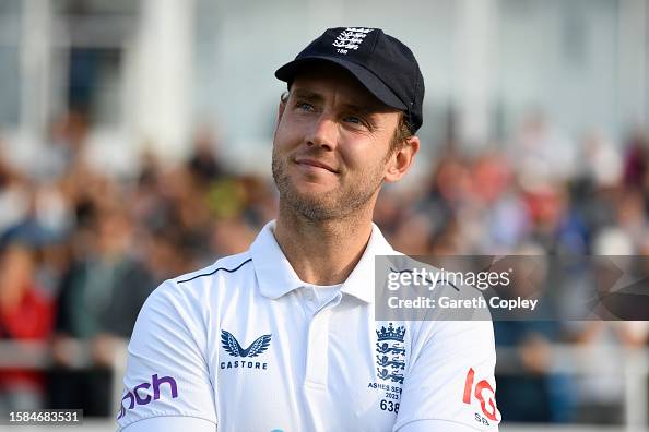 Stuart England. The Rack Stuart Broad of England watches the presentations following Day Five ...