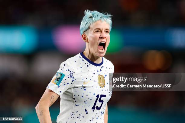 Megan Rapinoe of the United States shouts during the second half of the FIFA Women's World Cup Australia & New Zealand 2023 Group E match between...