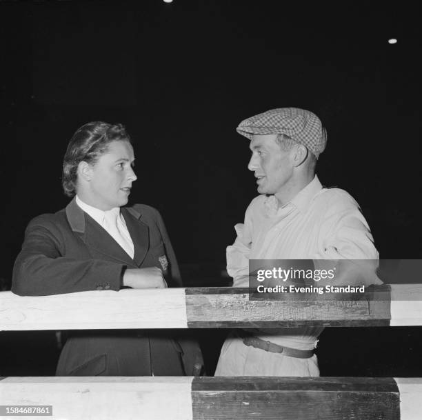British show jumpers Pat Smythe and Alan Oliver attending the Horse of the Year Show at Wembley Empire Pool in London, October 8th 1959.
