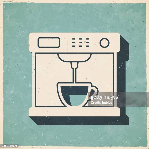 coffee machine. icon in retro vintage style - old textured paper - mocha texture stock illustrations