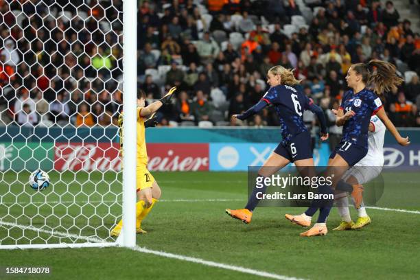 Jill Roord of Netherlands scores her team's seventh goal during the FIFA Women's World Cup Australia & New Zealand 2023 Group E match between Vietnam...