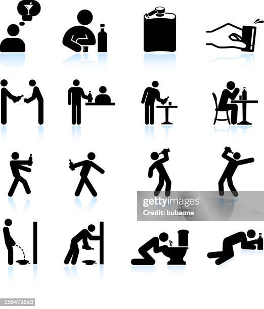 ilustraciones, imágenes clip art, dibujos animados e iconos de stock de vida & alcohol blanco negro sin royalties de conjunto de iconos vectoriales - alcoholismo