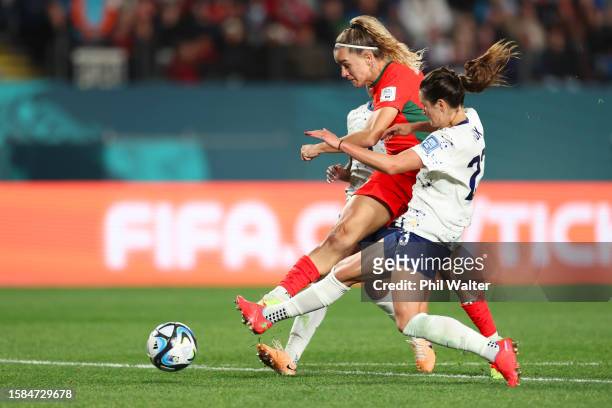 Ana Capeta of Portugal shoots at goal which hits a post during the FIFA Women's World Cup Australia & New Zealand 2023 Group E match between Portugal...