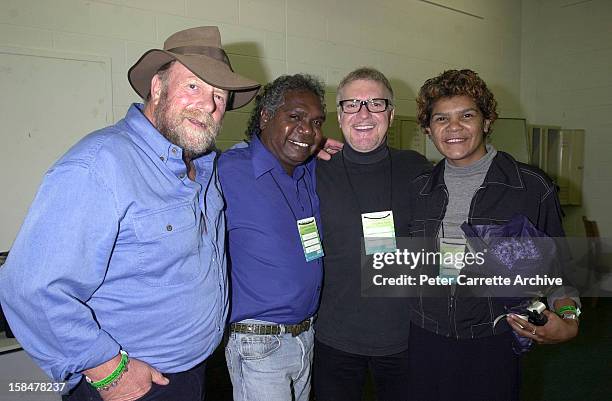 Jack Thompson, Mandawuy Yunupingu, Billy Thorpe and Jodie Cockatoo-Creed backstage during the opening ceremony of the Sydney 2000 Paralympic Games at...