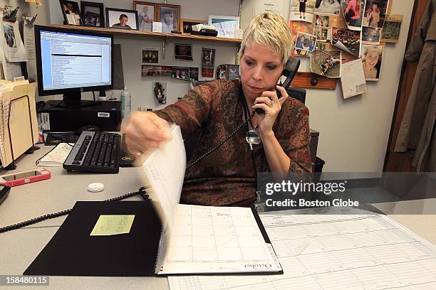 Plymouth County Juvenile Court Probation Officer Ann MacDonald in her office at Wareham District Court. MacDonald recently used Facebook to...