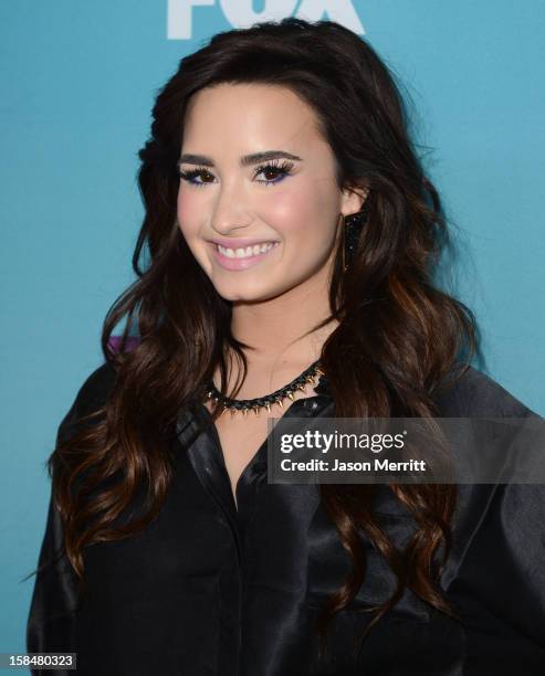 Factor Judge Demi Lovato attends Fox's "The X Factor" season finale news conference at CBS Television City on December 17, 2012 in Los Angeles,...