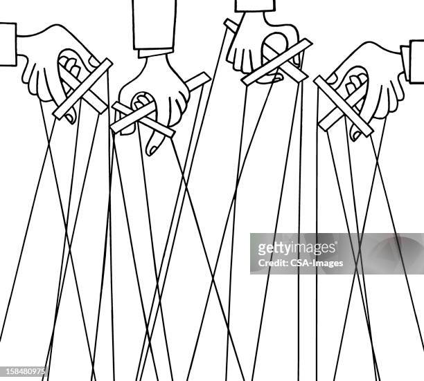 hands holding marionettes - puppet on a string stock illustrations