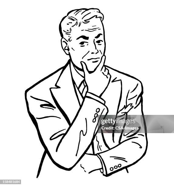 ilustrações de stock, clip art, desenhos animados e ícones de homem em causa - mão no queixo