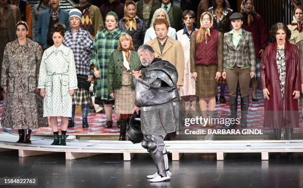 French actor Marc Bodnar performs on stage during a dress rehearsal of the opera 'Falstaff' by Italian composer Giuseppe Verdi in Salzburg, Austria...