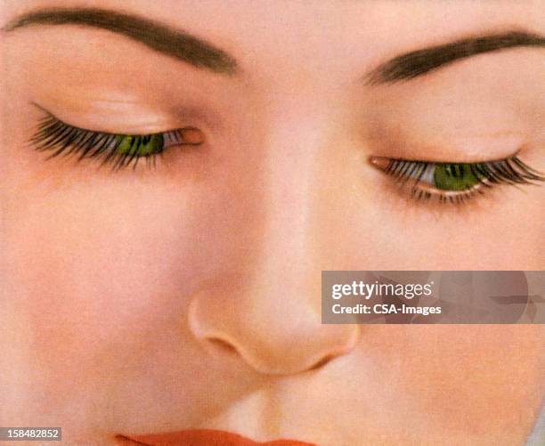 woman looking down - eye close up stock illustrations