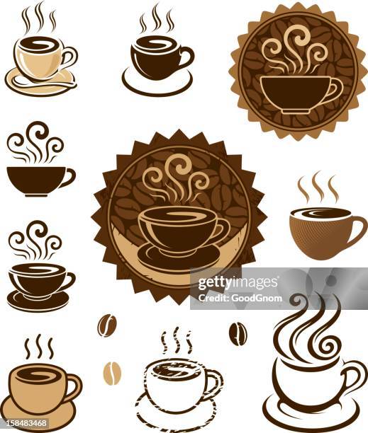 coffee cups collection - coffee steam stock illustrations