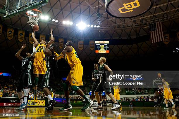 Isaiah Austin of the Baylor University Bears rebounds the ball against the USC Upstate Spartans on December 17, 2012 at the Ferrell Center in Waco,...