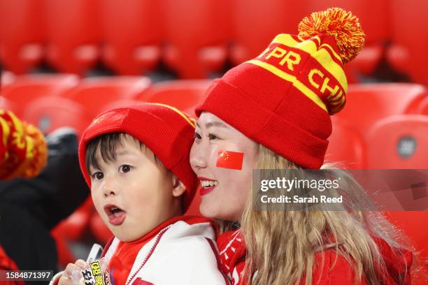 China PR fans show their support prior to the FIFA Women's World Cup Australia & New Zealand 2023 Group D match between China and England at...