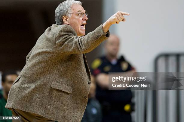 Head coach Eddie Payne of the USC Upstate Spartans has words with his players against the Baylor University Bears on December 17, 2012 at the Ferrell...