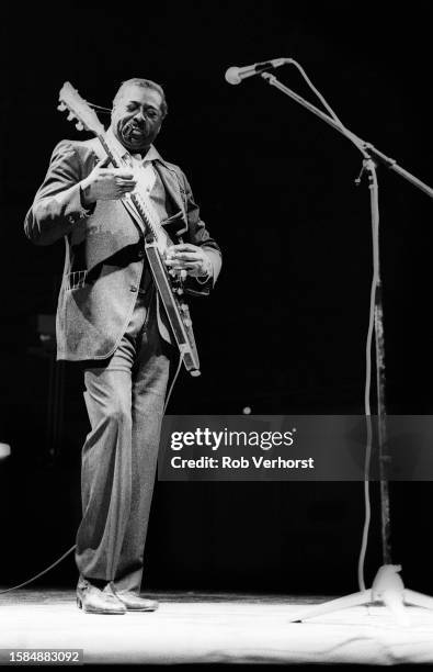 Albert King performs on stage in Vredenburg, Utrecht, Netherlands, 3rd February 1980.