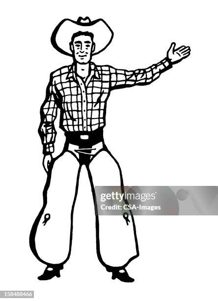 ilustrações de stock, clip art, desenhos animados e ícones de cowboy vestir calça de couro de cowboy gesticular - calça de couro de cowboy