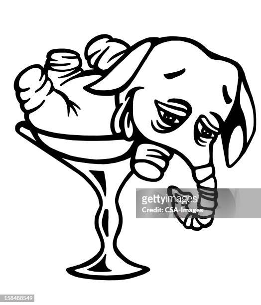 ilustraciones, imágenes clip art, dibujos animados e iconos de stock de borracho elefante en vidrio - elephant trunk drink