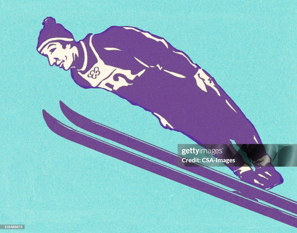 Ski Jumper on Blue Background