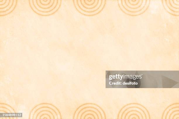 horizontal blank empty faded rough light brown beige or fawn or neutral colored vector background with halved concentric semi circles in same shade on top and bottom edge border making a semi seamless pattern, the design seamless and the grunge is not - wall cross section stock illustrations