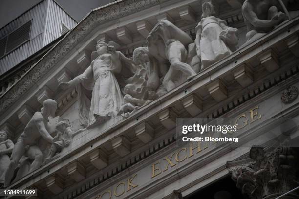 The New York Stock Exchange in New York, US, on Tuesday, Aug. 8, 2023. Stocks fell around the world as traders rushed into bonds after a raft of news...