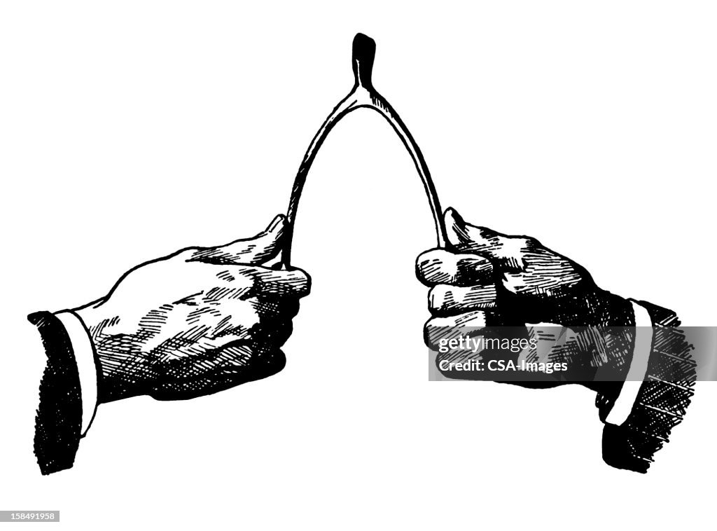 Two Men in Suits Pulling Apart Wishbone