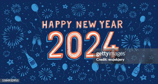 happy new year 2024 - number 2 balloon stock illustrations