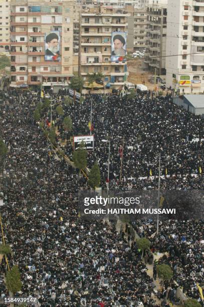 Tens of thousands of conservative Lebanese Shiite Muslims take part in the Ashura procession in the southern suburbs of Beirut 19 February 2005, to...