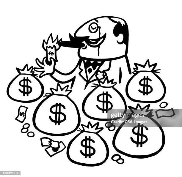 man with bags of money - monocle stock illustrations