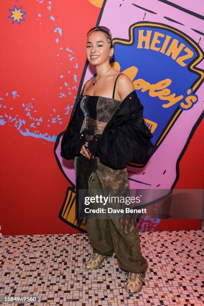 Ella Eyre attends the launch of Heinz x Morley's pop-up at The Standard, London on August 8, 2023 in London, England.