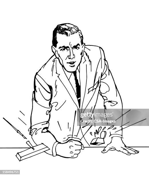 stockillustraties, clipart, cartoons en iconen met angry man pounding desk - vuist