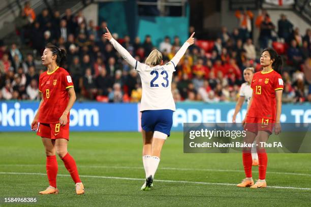 Alessia Russo of England celebrates scoring the team's first goal during the FIFA Women's World Cup Australia & New Zealand 2023 Group D match...