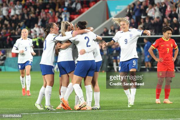 Alessia Russo of England celebrates with teammates after scoring her team's first goal during the FIFA Women's World Cup Australia & New Zealand 2023...