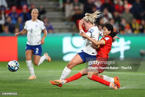 Lauren Hemp of England battles for possession with Chen Qiaozhu of China PR during the FIFA Women's World Cup Australia & New Zealand 2023 Group D...